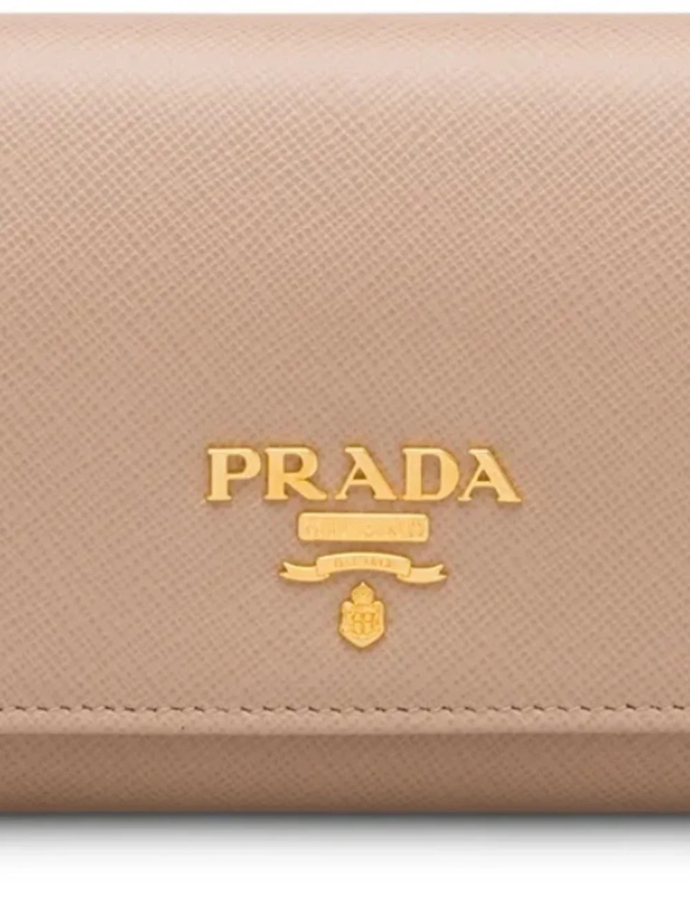 Prada Gold-Logo Saffiano Wallet in Nude Pink